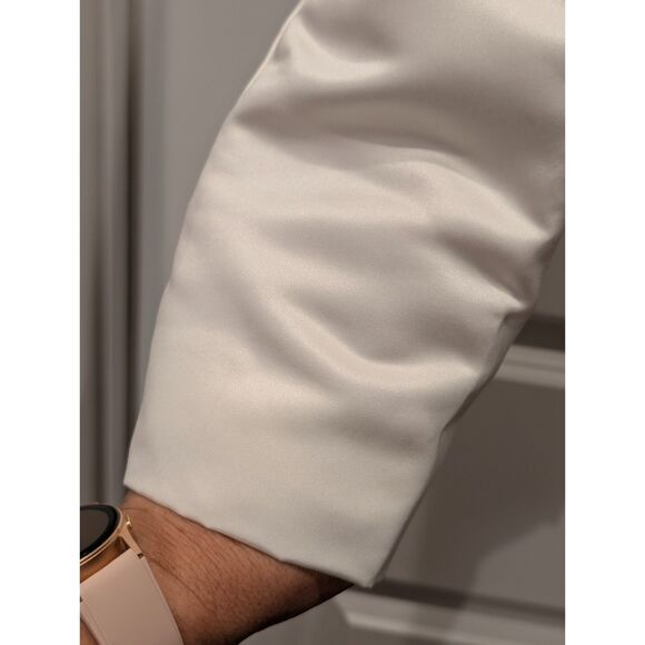 NWT Ivory Satin Bolero Faux Fur Collar Shrug Christian Michele Size 14 Y2K - Picture 7 of 9